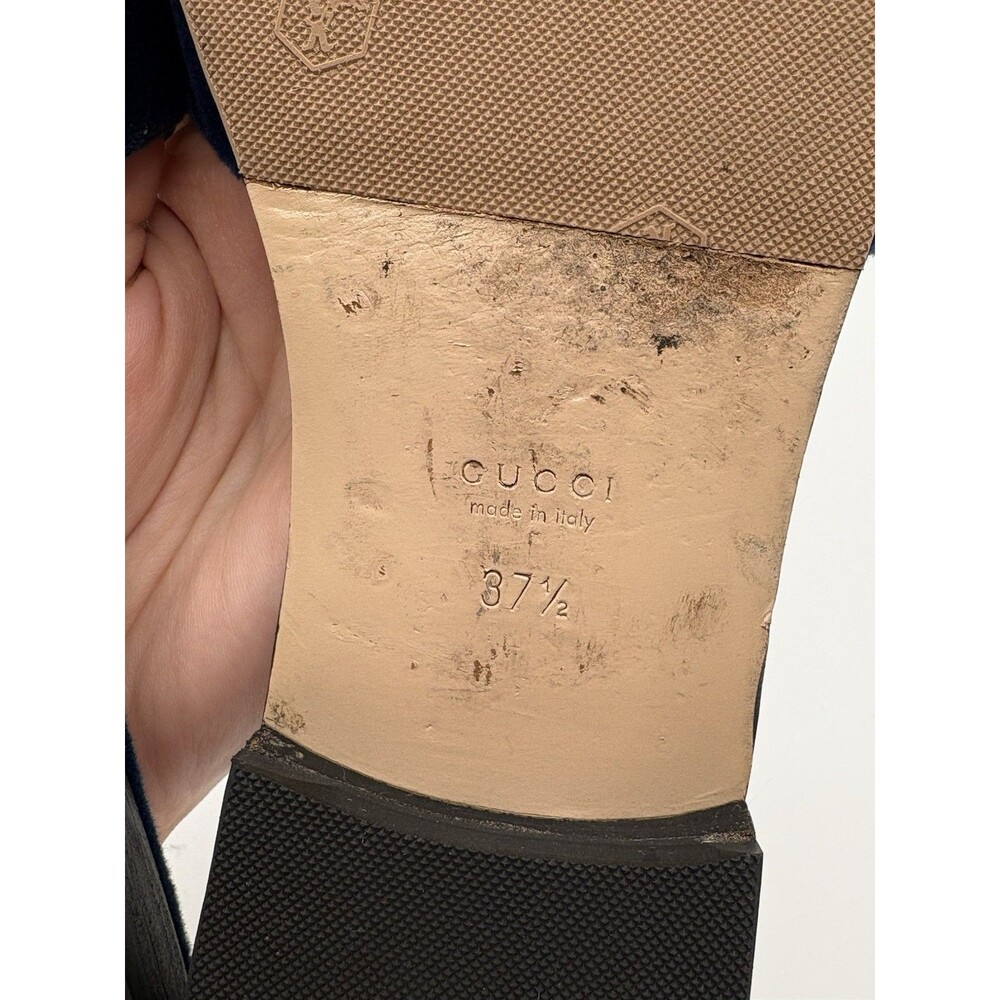 Gucci Blue Velvet Sandals w/ Crystal Embellished Monogram Accent Slides EU 37.5 - Picture 12 of 12